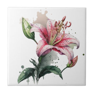 Wunderschöne Lily Vintage-Botanik-Keramikfliese Fliese