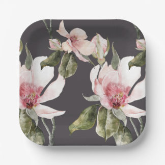 Wunderschöne magnolische Blume und Vögel Pappteller
