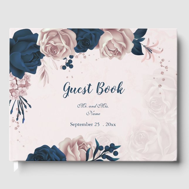 wunderschöne marineblaue und staubige Rose Blume b Gästebuch (Vorderseite)