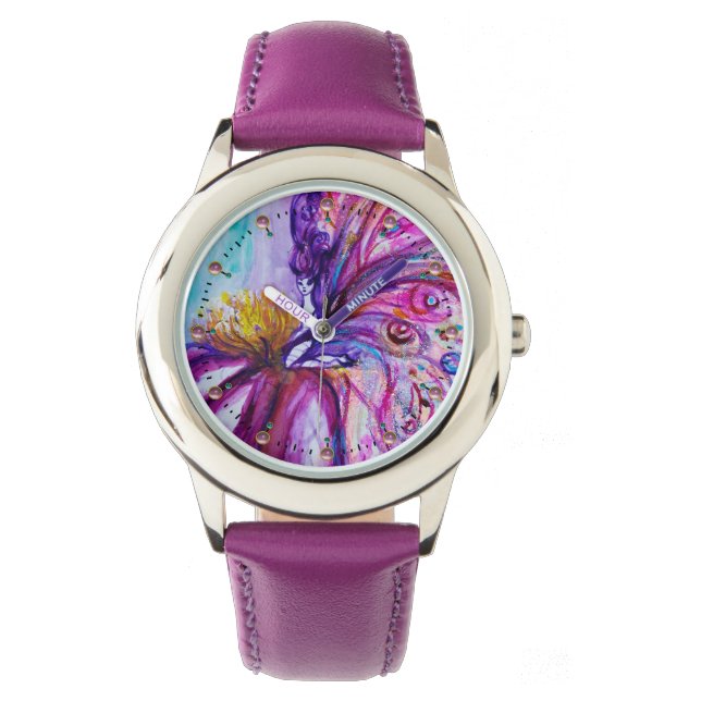 WUNDERSCHÖNE NIEDLICHE BLUME IN PINK, GOLD GLITZER ARMBANDUHR (Vorderseite)
