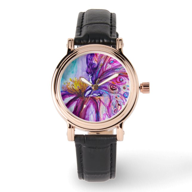 WUNDERSCHÖNE NIEDLICHE BLUME IN PINK, GOLD GLITZER ARMBANDUHR (Vorderseite)