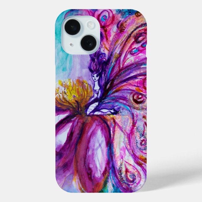 WUNDERSCHÖNE NIEDLICHE BLUME IN PINK, GOLD GLITZER iPhone 15 HÜLLE (Rückseite)