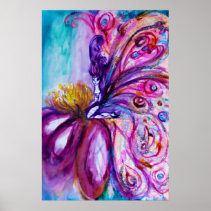 WUNDERSCHÖNE NIEDLICHE BLUME IN PINK, GOLD GLITZER POSTER