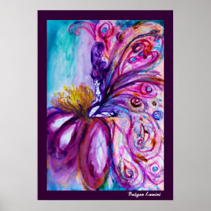 WUNDERSCHÖNE NIEDLICHE BLUME IN PINK, GOLD GLITZER POSTER