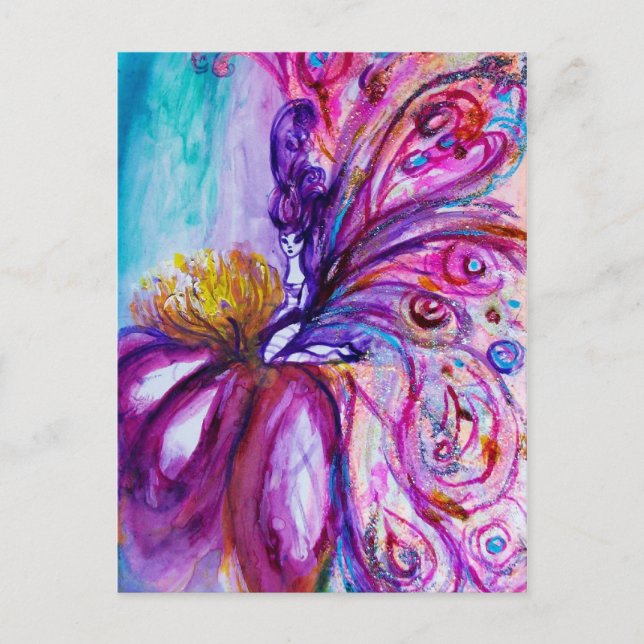 WUNDERSCHÖNE NIEDLICHE BLUME IN PINK, GOLD GLITZER POSTKARTE (Vorderseite)