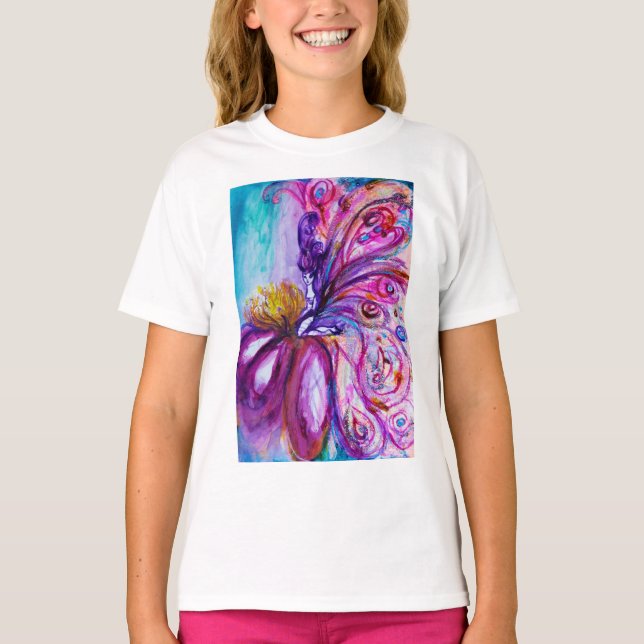 WUNDERSCHÖNE NIEDLICHE BLUME IN PINK, GOLD GLITZER T-Shirt (Vorderseite)