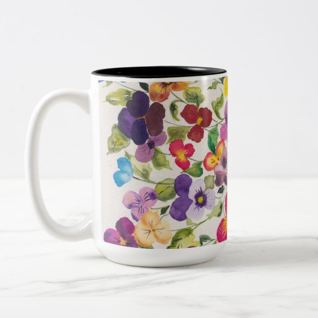 Wunderschöne Pansie Zwei-Tone-Tasse, 15 oz Zweifarbige Tasse (Links)