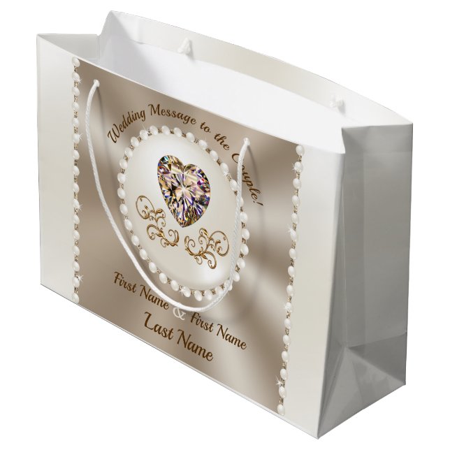 Wunderschöne, Personalisierte Hochzeitspendentasch Große Geschenktüte (Rückseite Schrägansicht)
