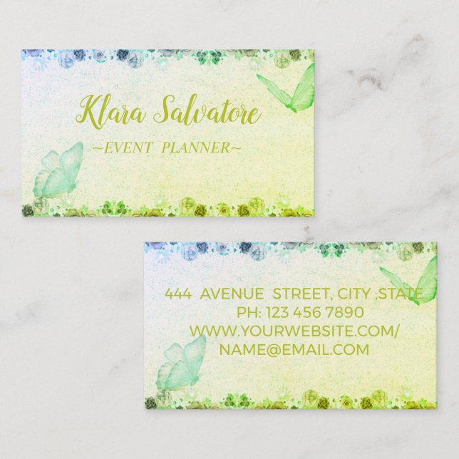Wunderschöne Phantastische, süße Grün mit Schmette Visitenkarte (Vorne/Hinten)