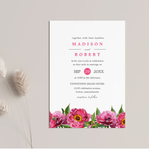 Wunderschöne Pink Magenta Peonies Border Wedding Einladung