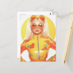 Wunderschöne Retro-Blondine mit zwei Sonnenbrillen Postkarte