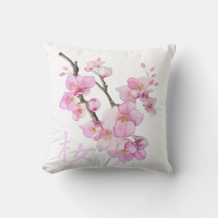 Wunderschöne rosa Aquarell-Kirsch-Sakura-Blüten Kissen