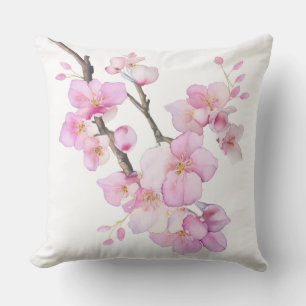 Wunderschöne rosa Aquarell-Kirsch-Sakura-Blüten Kissen