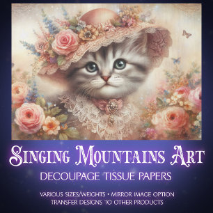 Wunderschöne rosa florale viktorianische Katzen-De Seidenpapier