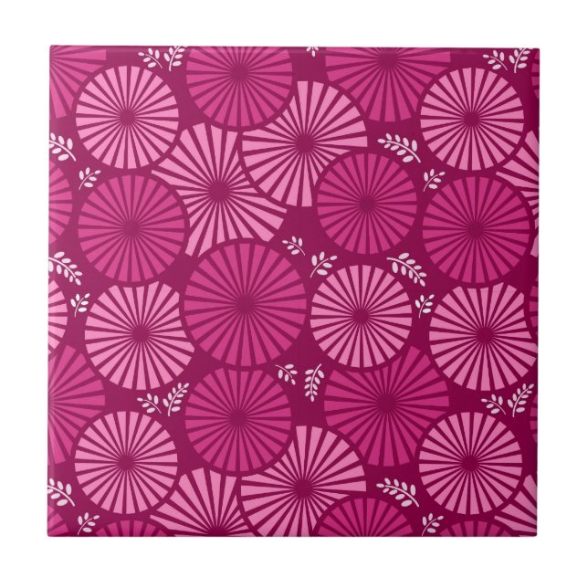 Wunderschöne, rosa Retro-Blumentafel Fliese (Vorderseite)