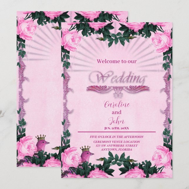 Wunderschöne rosa Rosen Einladung (Vorne/Hinten)