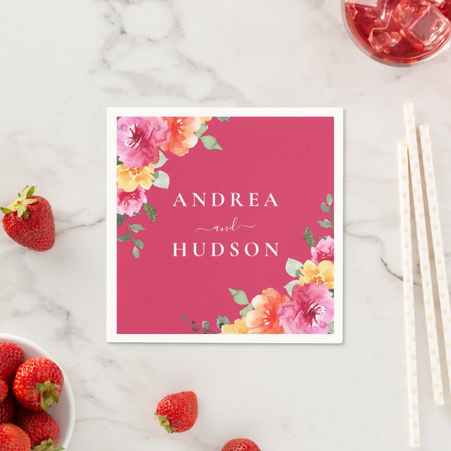 Wunderschöne rosa Wasserfarben-Blumen-Hochzeit Serviette (Beispiel)