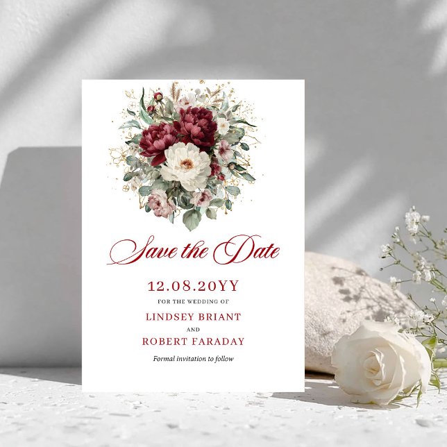 Wunderschöne rosafarbene Burgunder-Rettet-das-Datu Save The Date (Beautiful Blush Burgundy Save The Date Card)