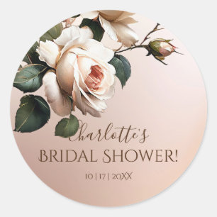 Wunderschöne Rosé-Beige-Öl-Rosen-Hochzeitsdusche Runder Aufkleber