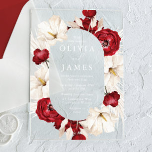 Wunderschöne Rot & Weiß Blume Schöne Hochzeit Acryleinladungen
