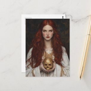 Wunderschöne rote Göttin Lady mit goldenem Totenko Postkarte