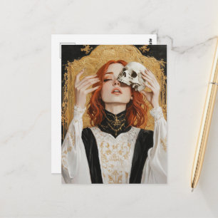 Wunderschöne Rothaarige Frau mit einem Totenkopf Postkarte