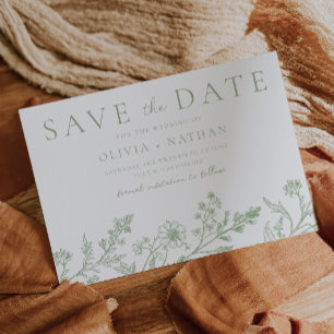 Wunderschöne Sage-Linienkunst-Hochzeit Save The Date