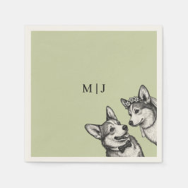 Wunderschöne Salbeigrüne - Whimsical Corgi Hochzei Serviette