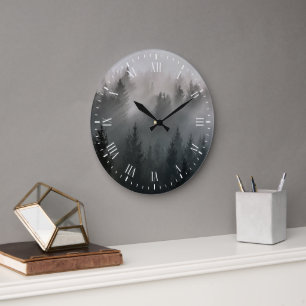 Wunderschöne schwarz-weiße Morgenberge Große Wanduhr