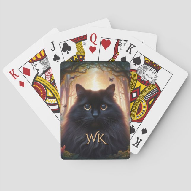 Wunderschöne schwarze Katze mit Goldaugenmonogramm Spielkarten (Rückseite)