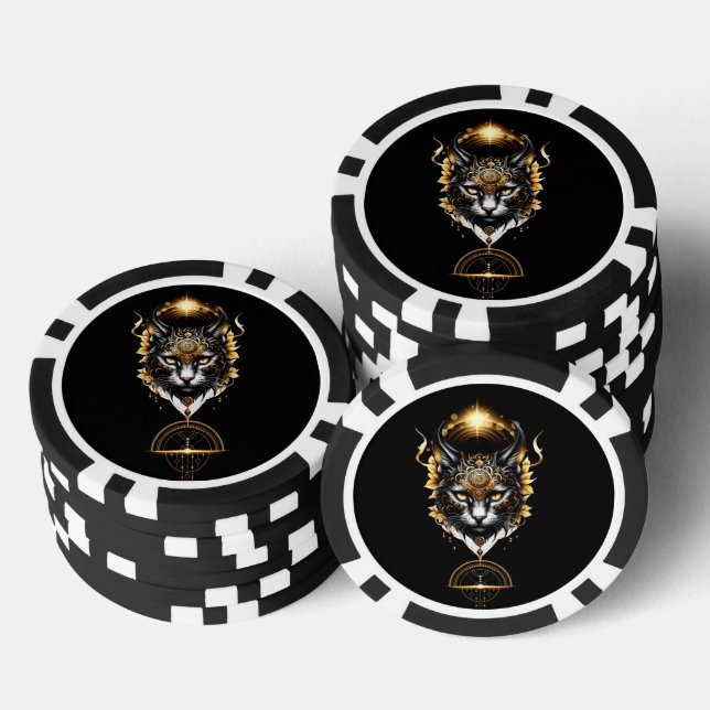 Wunderschöne schwarze Katze. Pokerchips (Stapel)