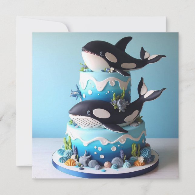 WUNDERSCHÖNE SCHWARZE UND WEISSE ORCA WALE GEBURTS KARTE (Vorderseite)