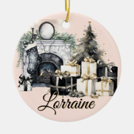 Wunderschöne schwarze, weiße und goldene Weihnacht Keramik Ornament