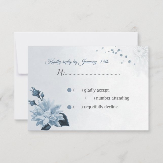 wunderschöne staubige blaue Blume Blätter UAWG RSVP Karte (Vorderseite)