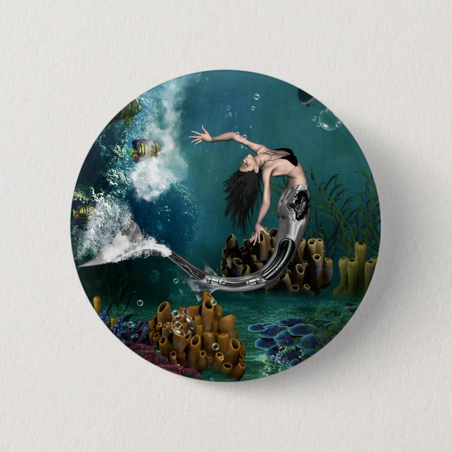 Wunderschöne SteampunkenMeerjungfrau Button (Vorderseite)
