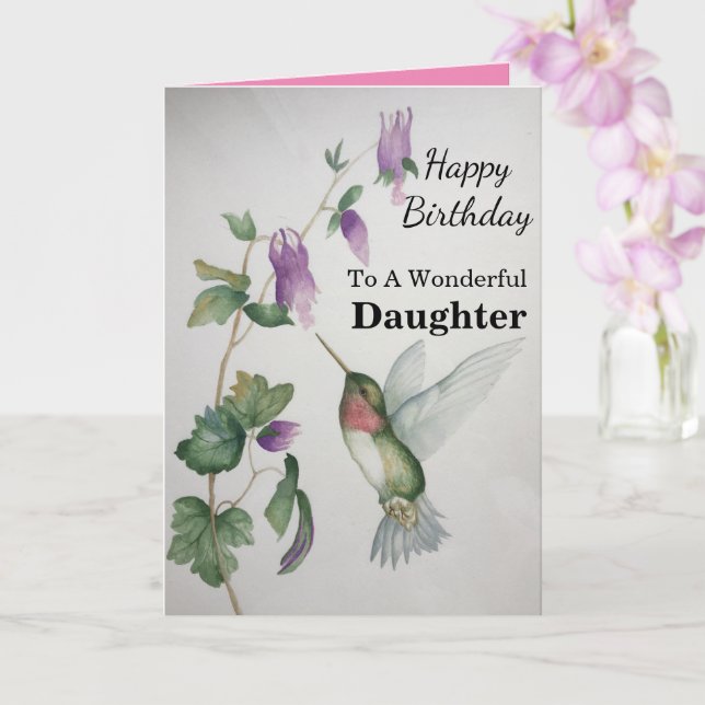 Wunderschöne Tochter Birthday Hummingbird Garden Karte (Orchidee)