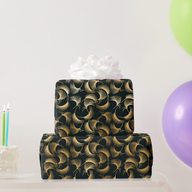 Wunderschöne tropische Blätter aus Gold und Schwar Geschenkpapier (Partygeschenke)