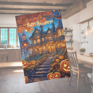 Wunderschöne Villa im Wald, Kürbisse, Halloween Geschirrtuch