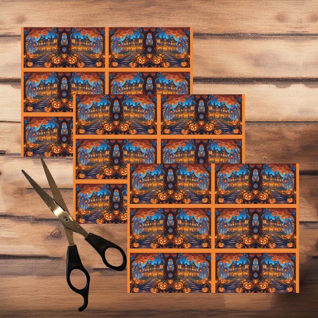 Wunderschöne Villa im Wald, Kürbisse, Halloween Seidenpapier (Von Creator hochgeladen)