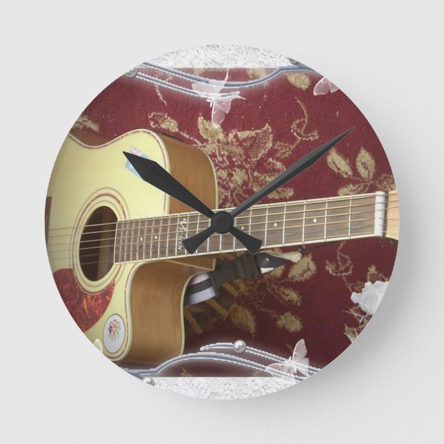 Wunderschöne Vintage Gitarre auf dem afrikanischen Runde Wanduhr (Vorderseite)