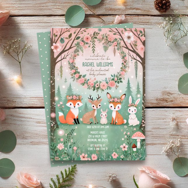 Wunderschöne Waldkreaturen mit Babydusche Einladung (Enchanted Woodland Forest Creatures Baby Shower Invitation
)