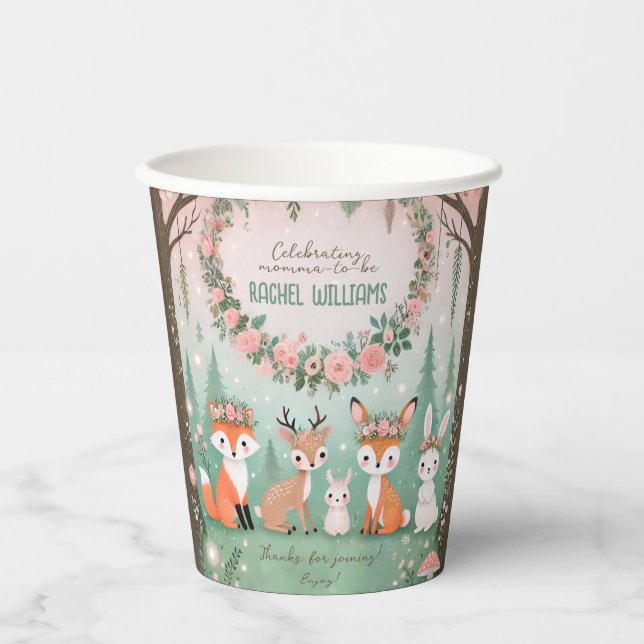 Wunderschöne Waldkreaturen mit Babydusche Pappbecher (Vorderseite)
