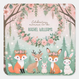 Wunderschöne Waldkreaturen mit Babydusche Quadratischer Aufkleber