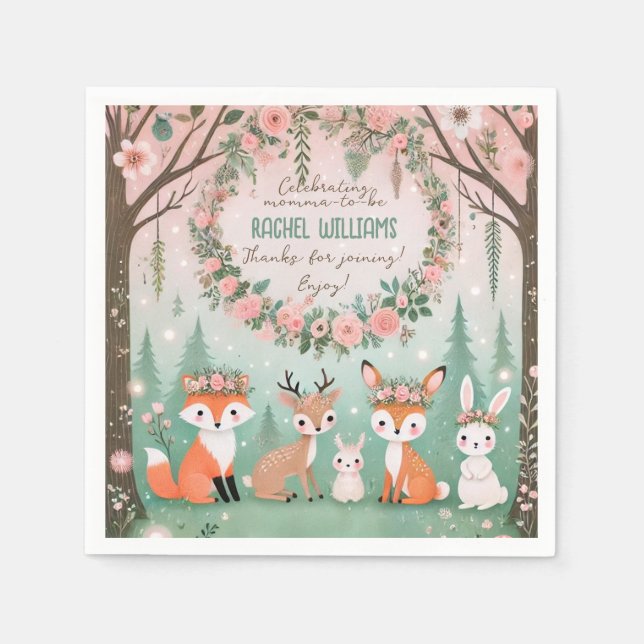 Wunderschöne Waldkreaturen mit Babydusche Serviette (Vorderseite)