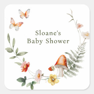 Wunderschöne Waldpuschroom-Babydusche Quadratischer Aufkleber