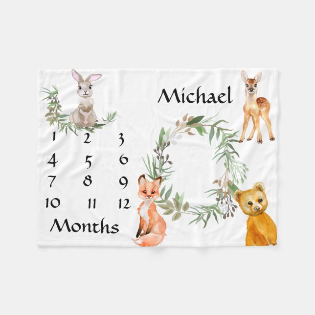 Wunderschöne Waldtiere Fox Milestone Keepake Fleecedecke (Vorderseite (Horizontal))