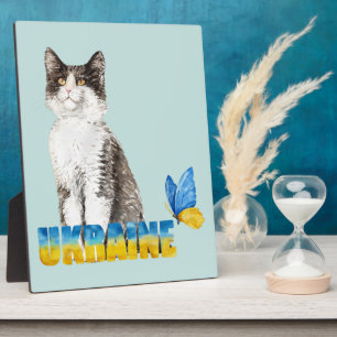Wunderschöne Wasserfarbe Ukraine-Katze und Schmett Fotoplatte