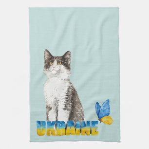 Wunderschöne Wasserfarbe Ukraine Katze und Schmett Geschirrtuch