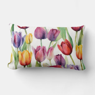 Wunderschöne Wasserfarben-Tulpenblumen Lendenkissen