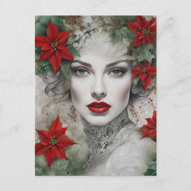 Wunderschöne Weihnachtsdame Postkarte (Vorderseite)